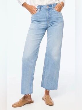 J. CREW Women’s Wide Leg Cropped Jeans Stretch Light Wash Raw Hem Sz 29 NWT